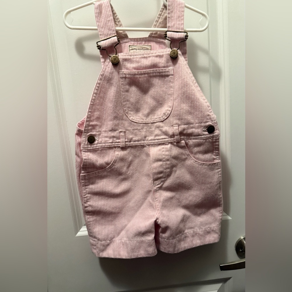 Dotty Dungarees Pink White Striped Cotton short Overalls Preppy 3-4 - Picture 4 of 8
